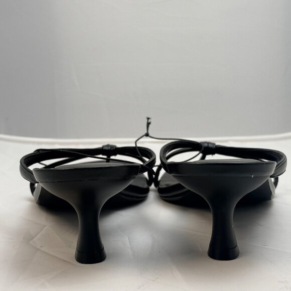 A New Day Sandals Womens 11 Black Faux Leather Kitten Heel Strappy Slide - Picture 6 of 10